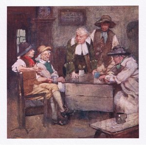 Der landsbystatsmenn snakket med ser dyptgående ut, og nyheter mye eldre enn deres historie gikk rundt (farge litho) av William Lee Hankey