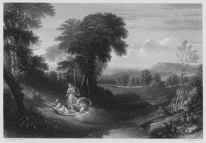 Fødselen til Belphoebe og Amorett, fra bildet i Royal Collection (gravering)