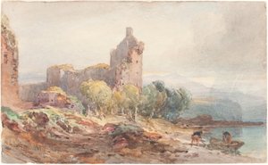 Et ødelagt slott ved en innsjø av William Leighton Leitch