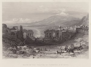 Ruinene av teatret i Taormina og Mount Aetna (gravering)
