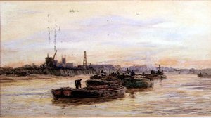 Lektere ved solnedgang (akvarell) av William Lionel Wyllie