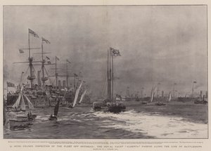 Li Hung Changs inspeksjon av flåten utenfor Spithead, Royal Yacht Alberta som passerer langs linjen med slagskip