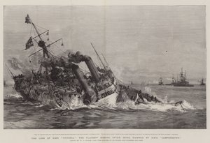 Tapet av HMS Victoria, flaggskipet som synker etter å ha blitt rammet av HMS Camperdown
