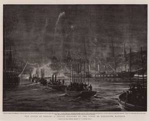 Dronningen i Dublin, en ganske velkomst av flåten i Kingstown Harbor av William Lionel Wyllie