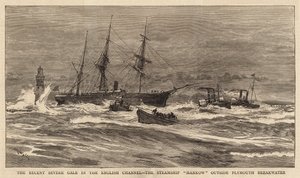Den nylige alvorlige kulingen i Den engelske kanal, dampskipet Hankow utenfor Plymouth Breakwater av William Lionel Wyllie