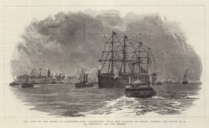 Dronningens besøk i Liverpool, Claughton, med Hennes Majestet om bord, forbi White Star SS Republic på Mersey