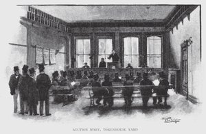 Auction Mart, Tokenhouse Yard (litho) av William Luker