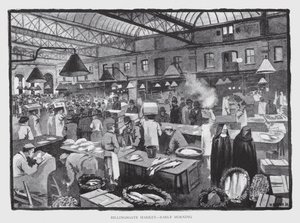 Billingsgate Market, tidlig morgen (litho) av William Luker