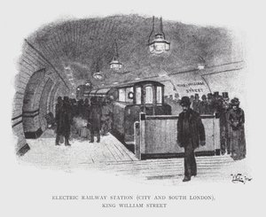 Electric Railway Station, City og South London, King William Street (litho)