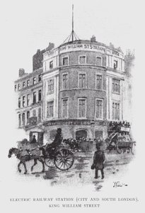 Electric Railway Station, City og South London, King William Street (litho) av William Luker
