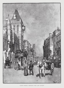 Fleet Street, som viser Law Courts (litho) av William Luker