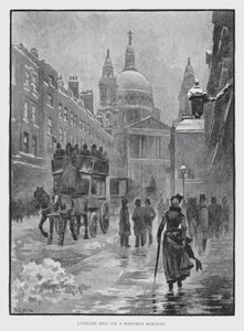 Ludgate Hill på en vintermorgen (litho) av William Luker