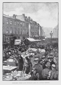 Middlesex Street, sent Petticoat Lane, på en søndag morgen (litho) av William Luker