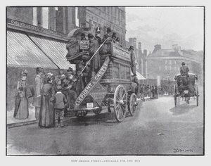 New Bridge Street, kamp for 'bussen (litho) av William Luker