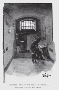 Newgate, en av cellene der en fange venter på rettssaken (litho)