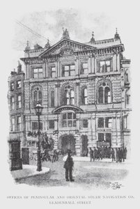 Kontorer til Peninsular and Oriental Steam Navigation Co, Leadenhall Street (litho) av William Luker