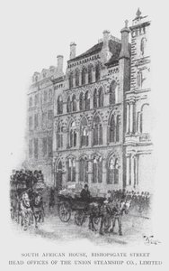 South African House, Bishopsgate Street, hovedkontorer til Union Steamship Co, Limited (litho) av William Luker
