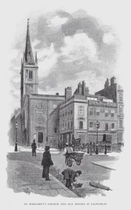 St Margarets kirke og gamle hus i Eastcheap (litho) av William Luker