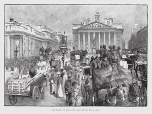 Bank of England og Royal Exchange (litho) av William Luker
