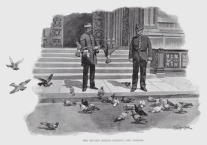 Record Office, Feeding the Pigeons (litho) av William Luker