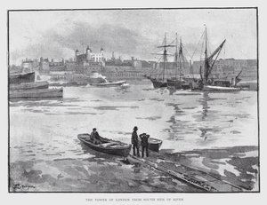 Tower of London fra South Side of River (litho) av William Luker