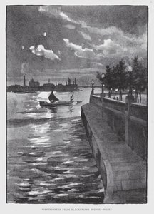 Westminster fra Blackfriars Bridge, Night (litho) av William Luker