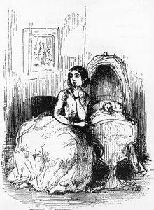 Illustrasjon for History of Pendennis, His Fortunes and Misfortunes, His Friends and His Greatest Enemy, roman av William Makepeace Thackeray (1811-1863), gravering etter tegning av William Makepeace Thackeray (1811-1863), utgitt i 1888, Boston