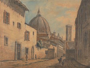En gate i Firenze med Duomo og Campanile i bakgrunnen av William Marlow