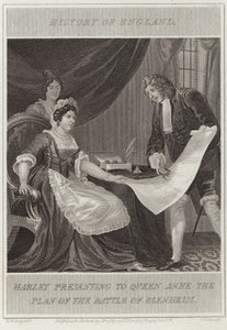 Harley presenterer for dronning Anne planen for slaget ved Blenheim av William Marshall Craig