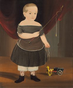 Gutt med lekehest og vogn, ca. 1845.