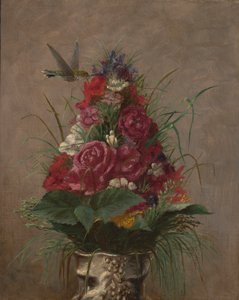Blomsterstilleben med kolibri av William Merritt Chase