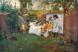 Frokost utendørs av William Merritt Chase