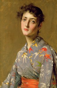 Jente i japansk kostyme, ca. 1888 (olje på lerret) av William Merritt Chase