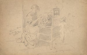 Venetian Lace Making, 1877-8 (grafitt på lagt papir) av William Merritt Chase