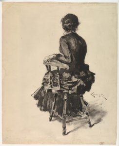 Kvinne sitter av William Merritt Chase