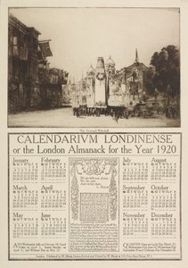 Calendarium Londinense, eller London Almanack for 1920, overvunnet av utsikt over Cenotaph, Whitehall, 1919