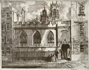 Cliffords Inn Hall and Clock Turret, med Lantern Tower of St. Clement Danes Beyond, 1934.