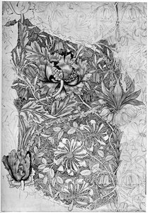 Kaprifolmønster trykt på lin, 1883 1934. av William Morris