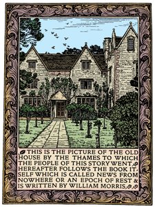 Kelmscott Manor, Gloucestershire, frontispice til News from Nowhere, c1892 1901 av William Morris