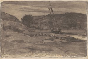 Strandet, 1875 (kull på vevd papir) av William Morris