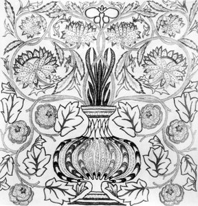 «Blomsterpotten», brodert panel designet av William Morris (1834–96) og utført av May Morris (s/h-trykk) av William Morris