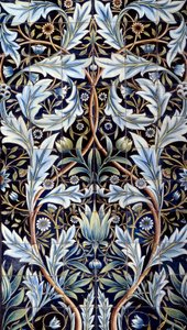 Veggdekkepanel (66 fliser) laget av William Morris (1834-1896) og William Frend de Morgan (1839-1917) i fajanse. Fra Membland Hall for Edward Charles Baring. Chelsea, England. 1876-1877 søn. 1x635 m Paris, musee d