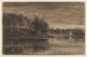 Landskap - Lake Scene (kull og kritt på papir)