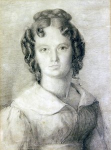 Portrett i byste av Charlotte Rolfe (blyant og fargeblyant på papir) av William Mulready