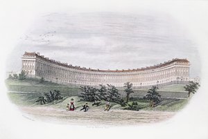 Royal Crescent, Bath, fra parken, gravert av J. Shury, ca. 1840 av William N. Hardwick of Bath
