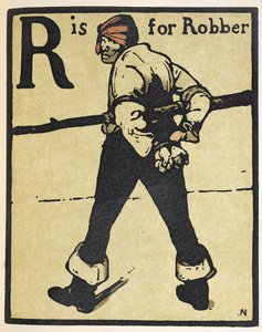 R er for Robber, illustrasjon fra 'An Alphabet', utgitt av William Heinemann av William Nicholson