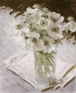 Hvite anemoner (olje på lerret)