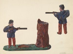 Civil War Soldier & Tree Trunk Bank, ca. 1937.