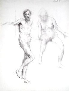 Studie av en mann og en kvinne (blyant på papir) av William Orpen
