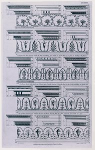 Designs for Cornices utgitt i 1788 av William Pain (c.1730-c.1790). 1783 svart og hvit gravering av William Pain